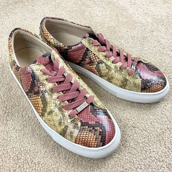 J/SLIDES Shoes - J/Slides Lacee Snakeskin-Print Leather Sneakers Sz 10